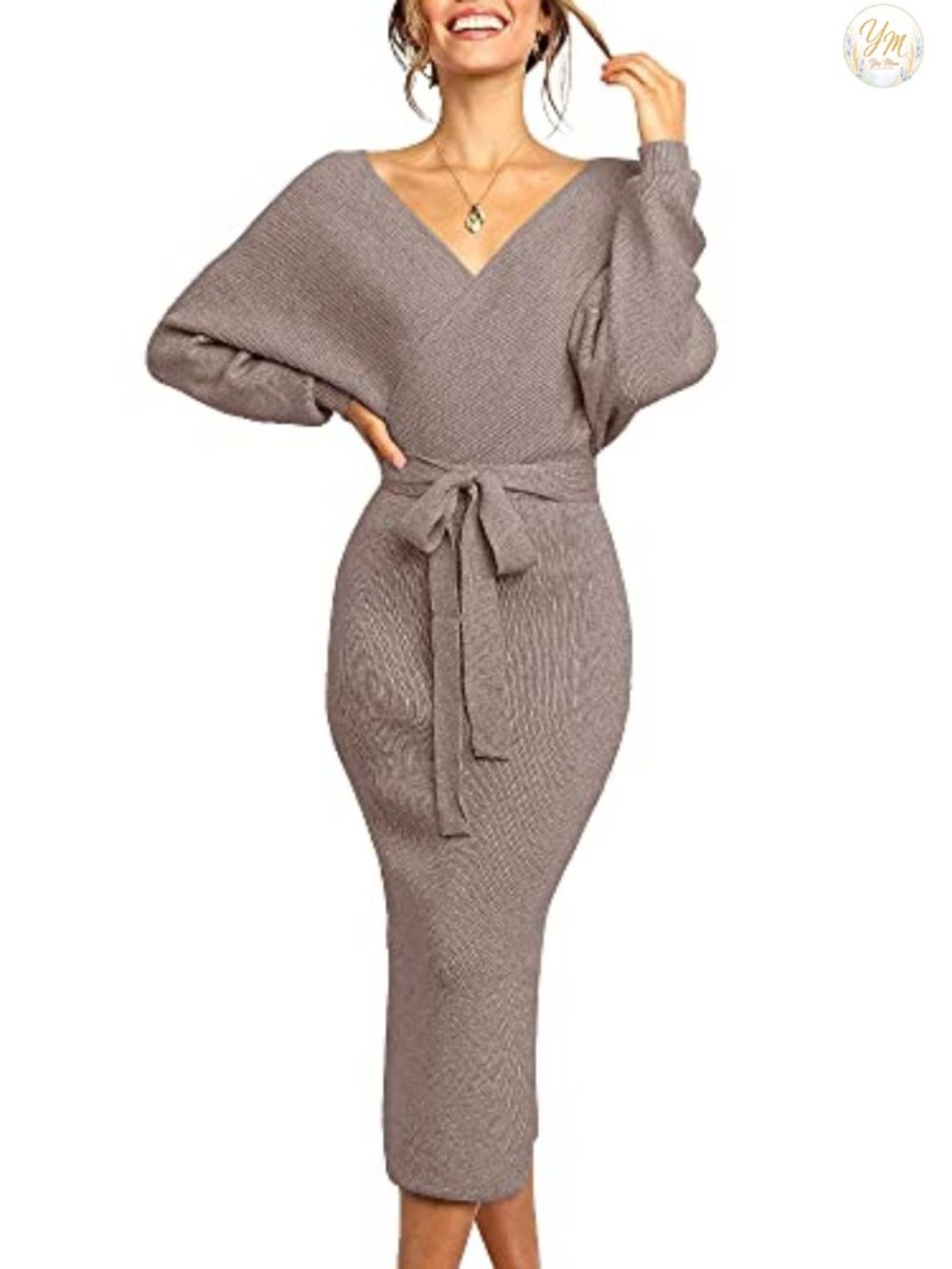 Women's Maxi Sweater Dress Long Sleeve Batwing Wrap V Neck Fall